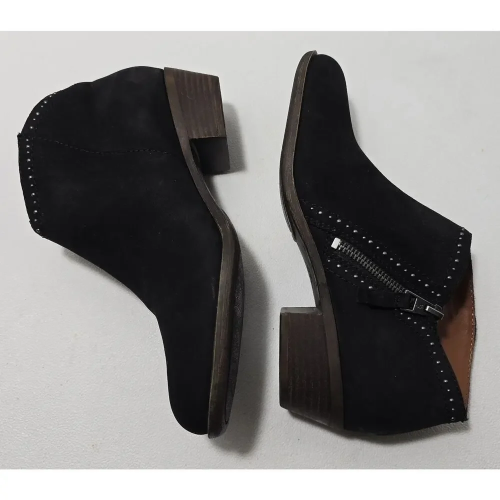 Lucky Brand Boots Black Suede Studded Ankle Booties Boho Western Moto Sz 8 NWT